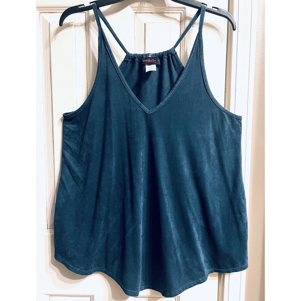 Annabelle Women’s XL Dark Teal Faux Suede Swing Tank Top Strappy Racerback EUC